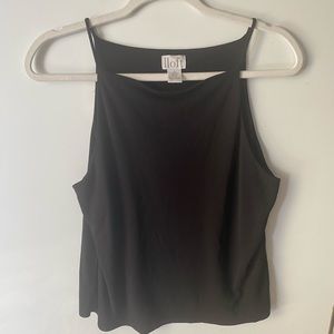 Ann Taylor Loft light cowl neck strappy blouse / black / size large petite